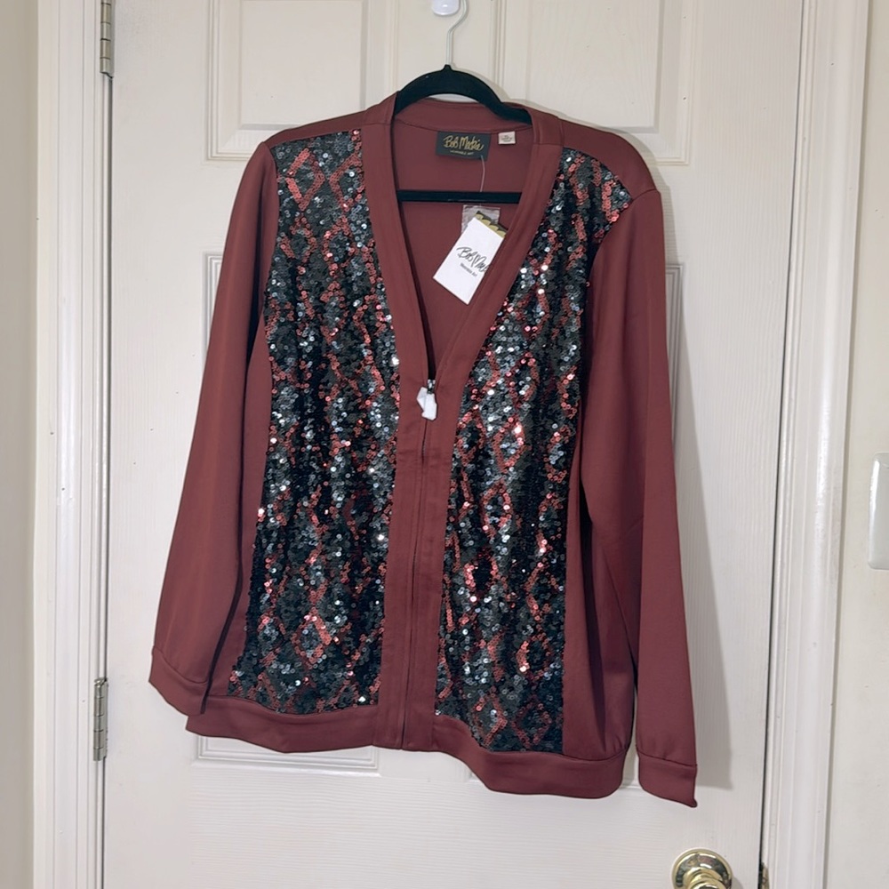 NWT Sequins Top Jacket Size XL Brick Color